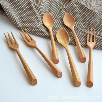 Fruit dessert tableware solid wooden fork and spoon